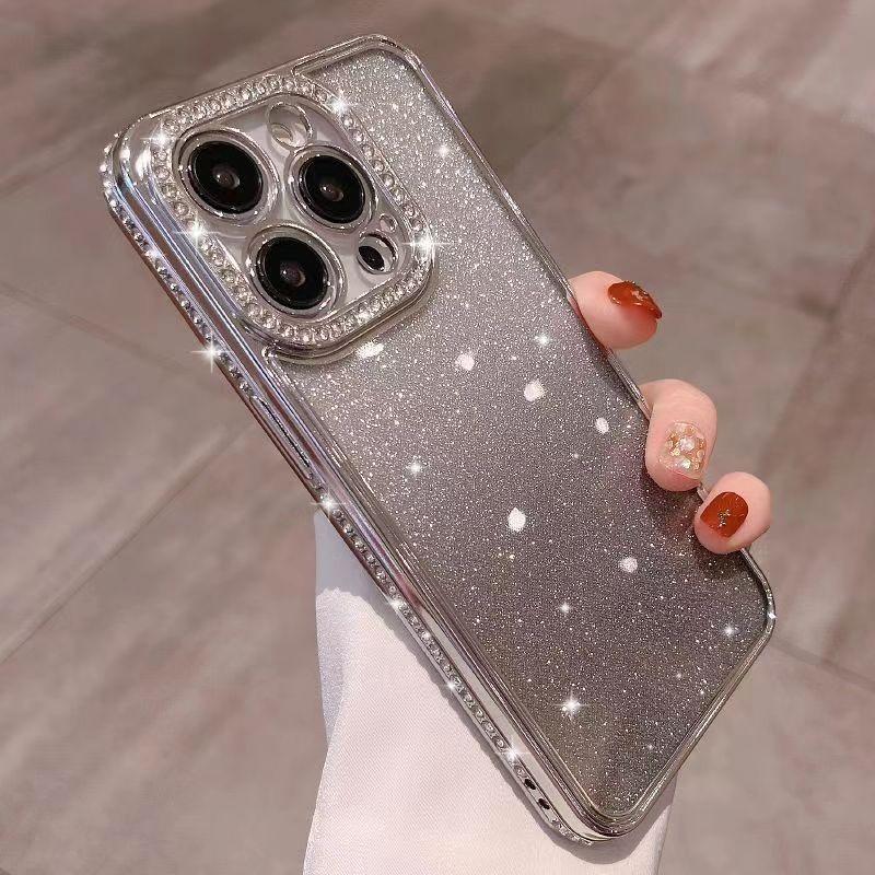 For iPhone 16 15 14 13 12 Pro Max Phone Case, Clear Gradient Glitter Diamond Shockproof Soft Anti-Fall Non-Yellowing Full Cover