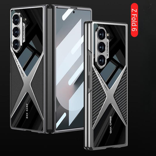 For Samsung Z Fold6 Fold5 Fold4 Fold3 Case, Men Leather Electroplate Slim Fit Business Full Cover, Luxury Elegant Phone Case Camera Protection Shockproof Hard Cover