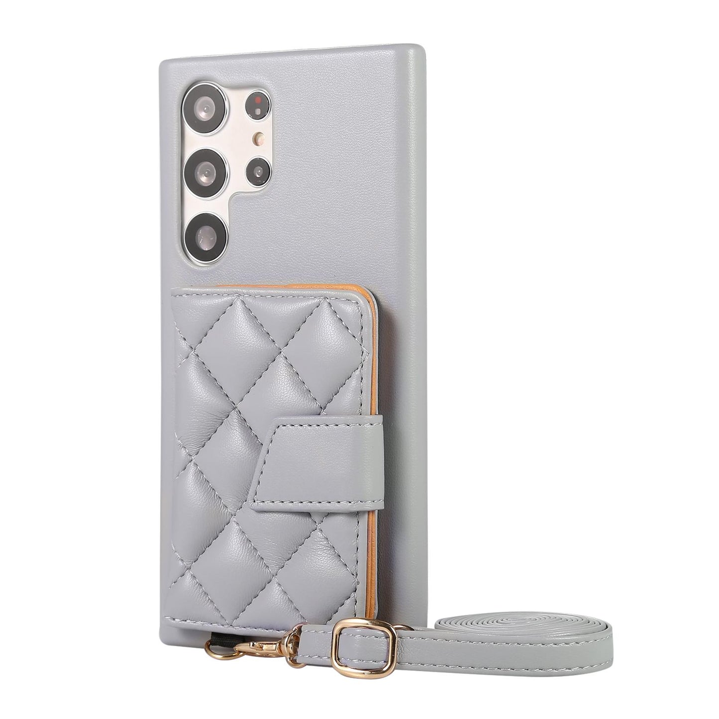 Crossbody Wallet Case For Samsung S24 S23 Ultra S22 Plus A54 A53 A52 A25 A24 Rhombic Leather Shoulder Chain Side Buckle Cover