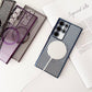 For Samsung S24Ultra S23Ultra S22Ultra, Thin Stripe Carbon Fiber Clear Magnetic Plating Case Soft Back Cover