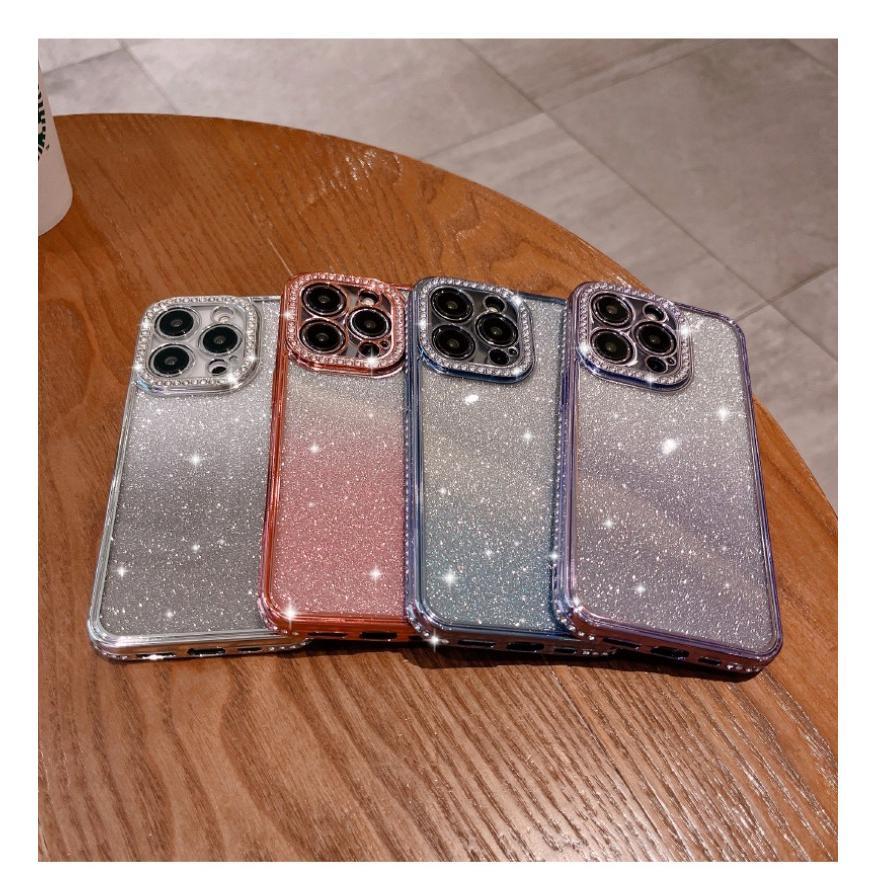 For iPhone 16 15 14 13 12 Pro Max Phone Case, Clear Gradient Glitter Diamond Shockproof Soft Anti-Fall Non-Yellowing Full Cover