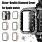 Glass+Diamond Cover For Apple watch case 40mm 44mm 41mm 45mm 38mm 42mm Bling Bumper Protector iWatch series 9 3 5 6 7 8 se case