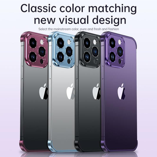 Ultrathin Frameless Aluminium Alloy Metal Bumper Corner Cover Protector Case for iPhone 15 14 13 12 Pro Max Drop-proof Cover