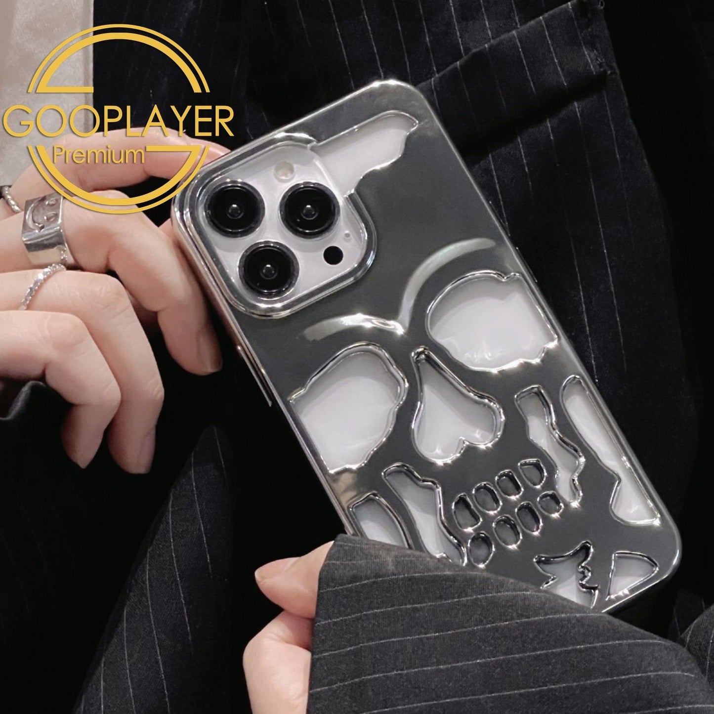 For iPhone 16 15 14 13 12 11 Pro Max Phone Case, Plating Thin Skull Hollow Heat Dissipation TPU Shockproof Case Cooling Soft Back Cover