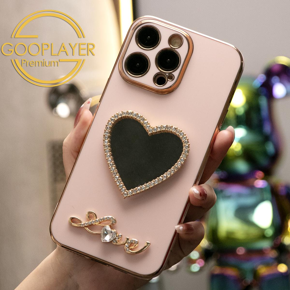 For iPhone 16 15 14 13 Pro Max Phone Case, Love Heart Mirror TPU Luxury Plating Slim Soft Full Cover