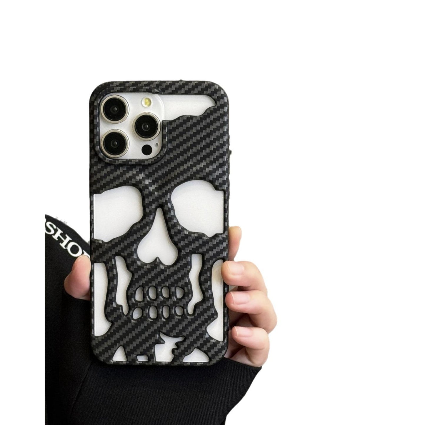 For iPhone 16 15 14 13 12 11 Pro Max Phone Case, Carbon fiber Pattern Skull Matte Hollow Heat Dissipation TPU Shockproof Case Cooling Soft Back Cover