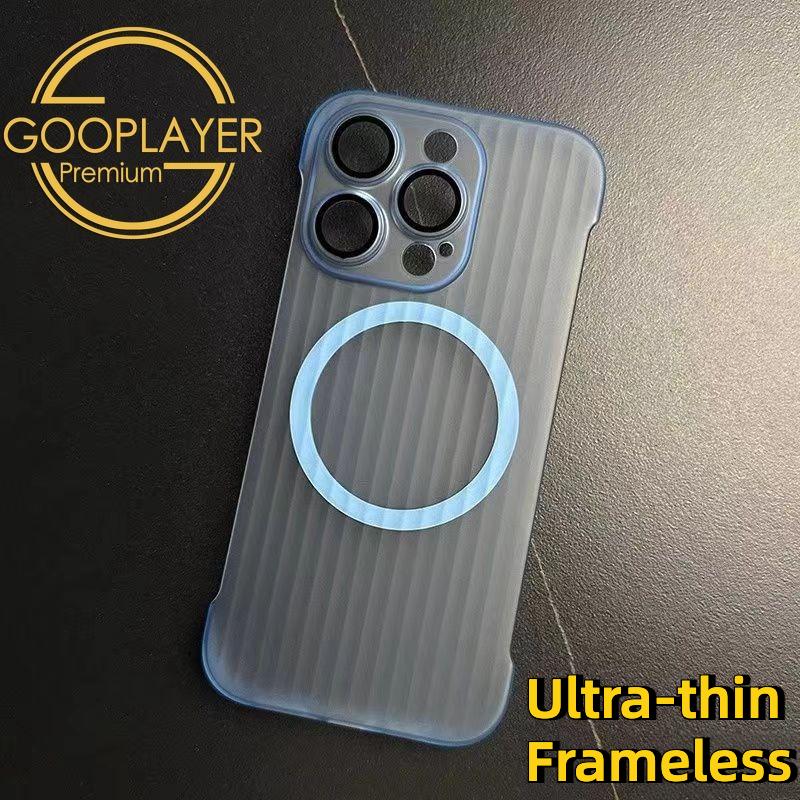 For iPhone 16 15 14 13 12 Pro Max Phone Case, Ultrathin Frameless Corrugated Grille Magnetic PC Hard for Magsafe Support Wireless Charging Matte Frozen Fog Clear High Transparency Full Cover