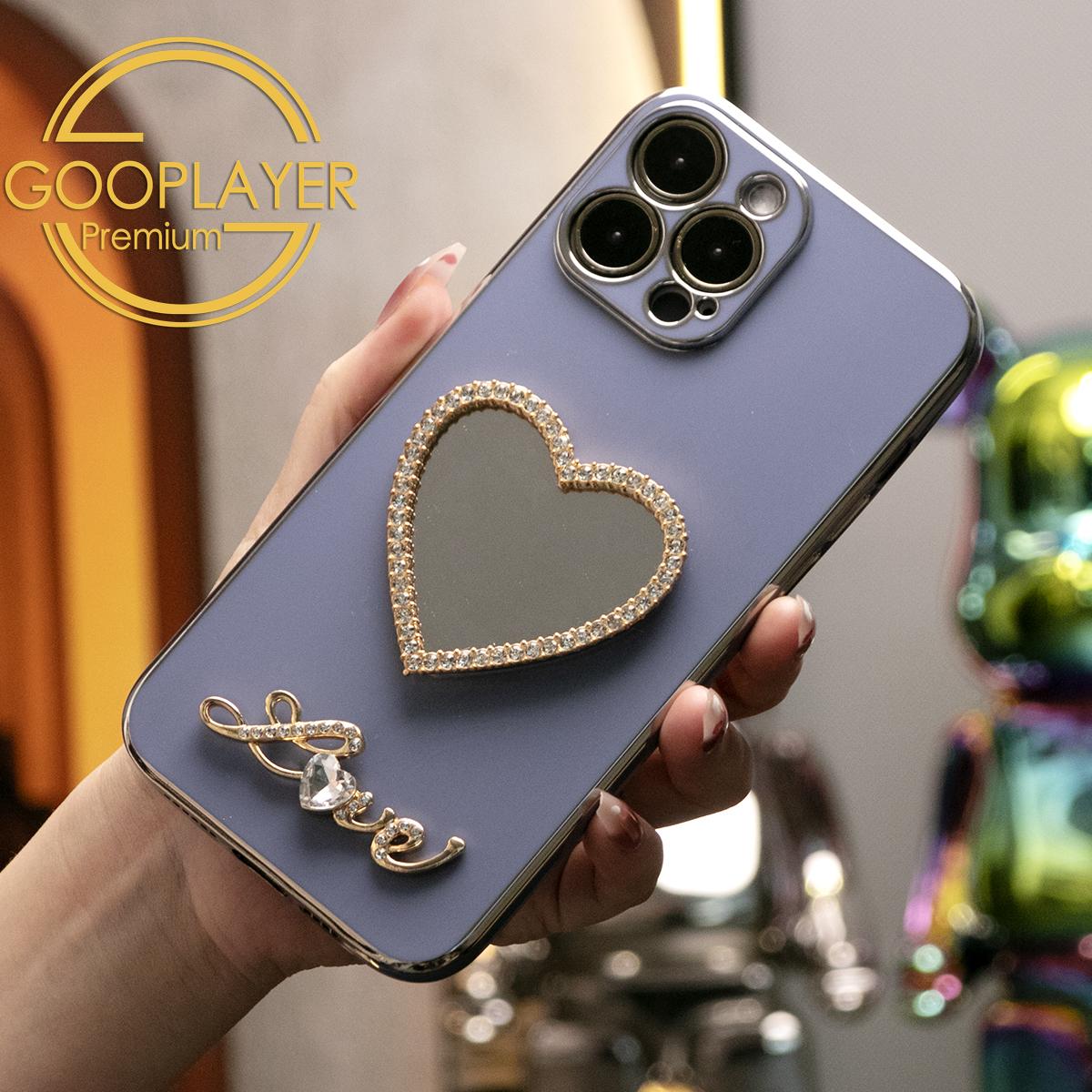 For iPhone 16 15 14 13 Pro Max Phone Case, Love Heart Mirror TPU Luxury Plating Slim Soft Full Cover