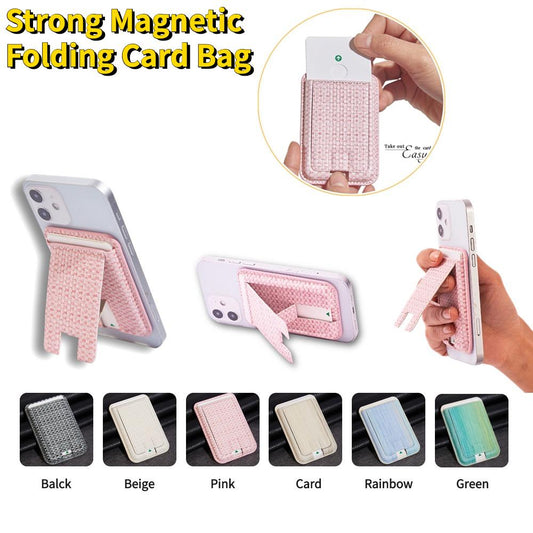 Strong Magnetic Folding Weave Wallet Card Bag Holder Leather Case for Magsafe iPhone 16 15 14 13 Pro Max 12 Mini Plus Magnetic Stand Cover