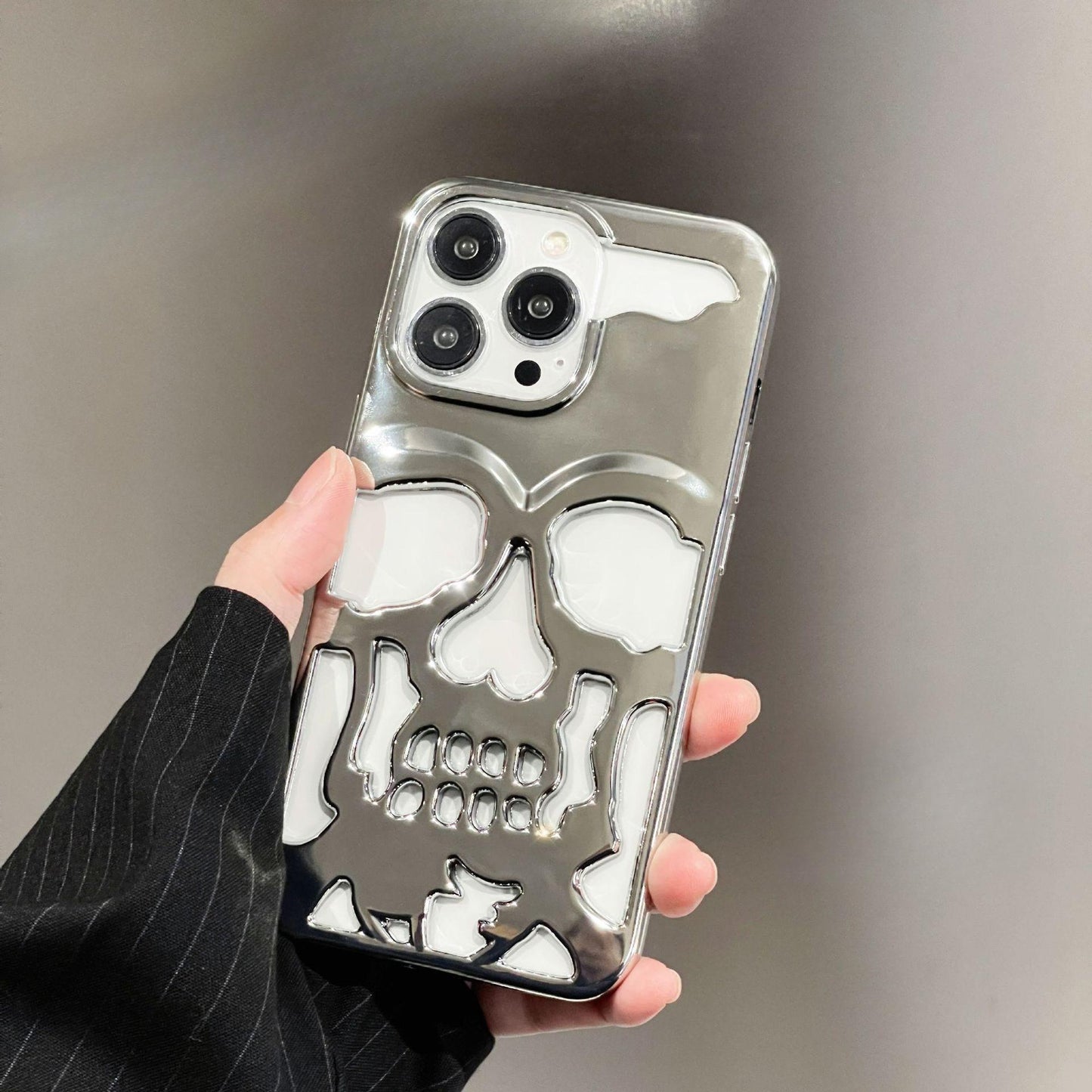 For iPhone 16 15 14 13 12 11 Pro Max Phone Case, Plating Thin Skull Hollow Heat Dissipation TPU Shockproof Case Cooling Soft Back Cover