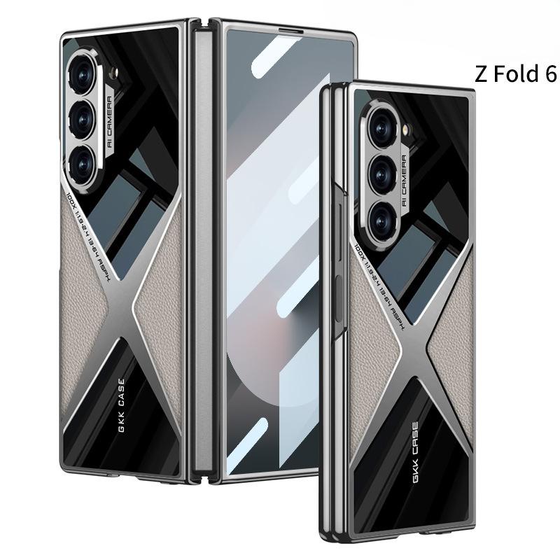 For Samsung Z Fold6 Fold5 Fold4 Fold3 Case, Men Leather Electroplate Slim Fit Business Full Cover, Luxury Elegant Phone Case Camera Protection Shockproof Hard Cover