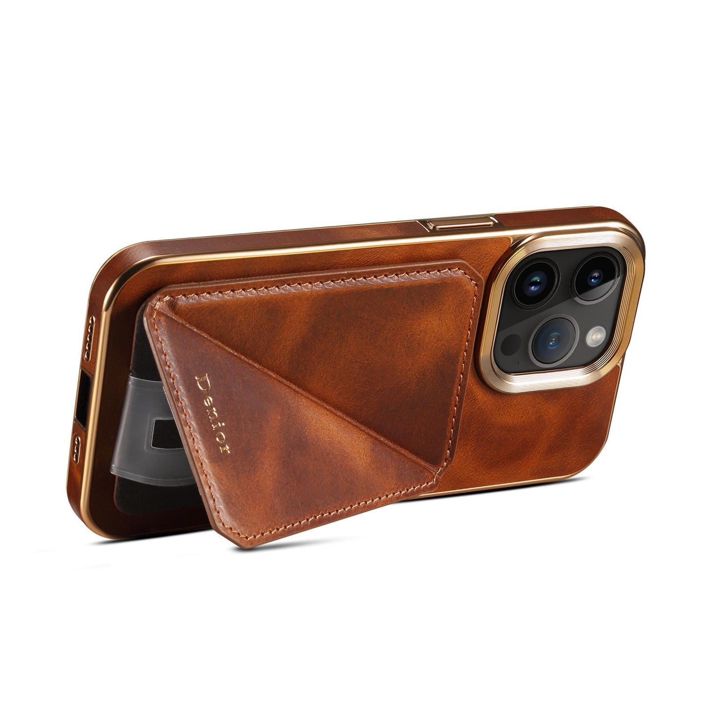 Leather Case For iPhone 15 Pro Max 12 13 14 Plus,Classic Oil Wax Cowhide Pattern Room Card Bracket Sleeve Slim Fit Phone Case