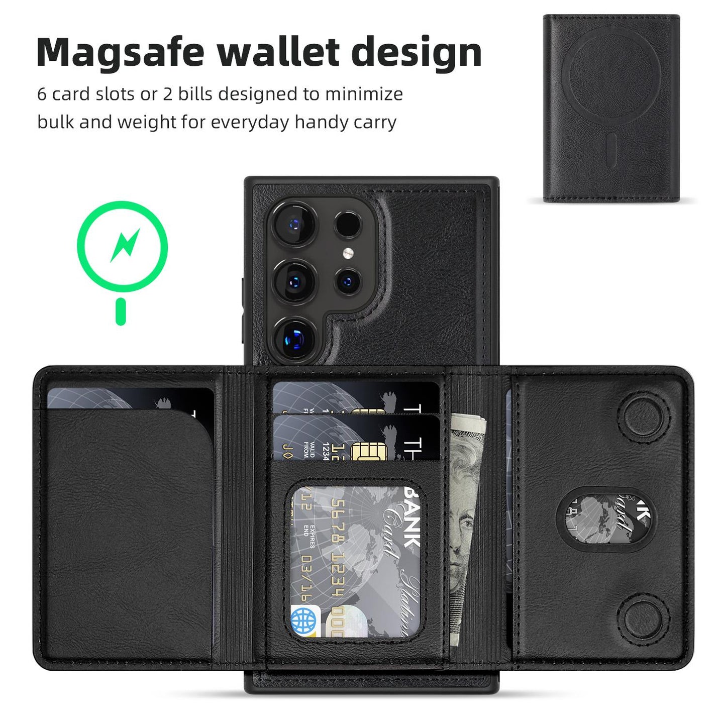 For Samsung S24Ultra S24 S23 S22 Phone Case with Strong Magnetic Wallet, Luxury Leather Card Bag Anti-Fall Business For Magsafe Shockproof Hard Full Cover