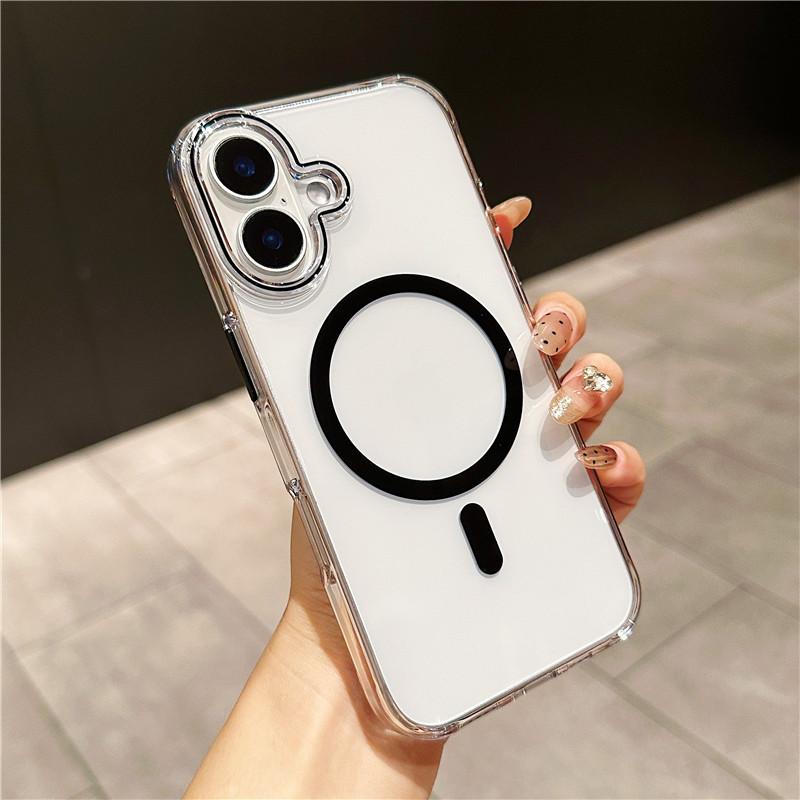 Transparent Dual Color Magnetic For Magsafe Wireless Charging Phone Case for iPhone 16 15 14 13 Pro Max Clear Cover PC Anti-yellowing