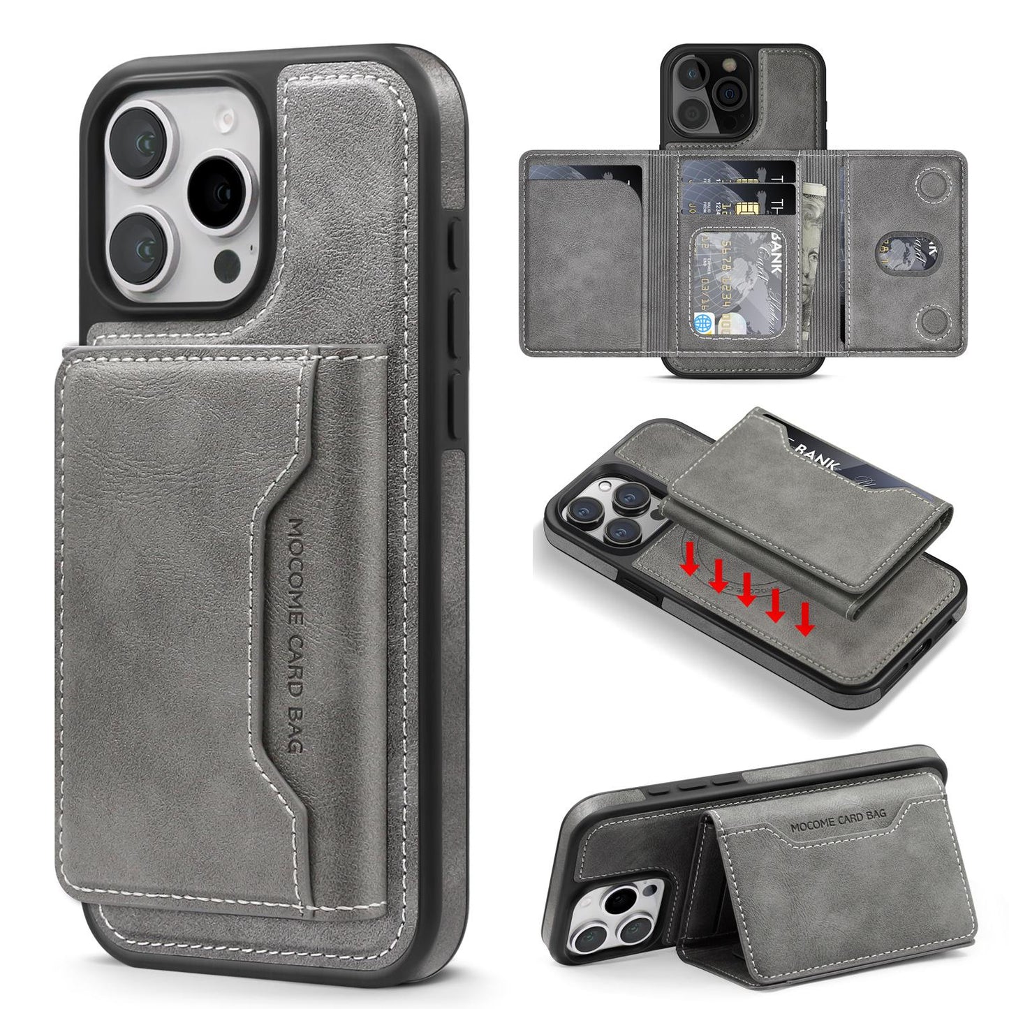 For iPhone 16ProMax 16 15 14 13 Phone Case with Strong Magnetic Wallet, Luxury Leather Anti-Fall Card Bag Kickstand for Magsafe Shockproof Business Hard Full Cover