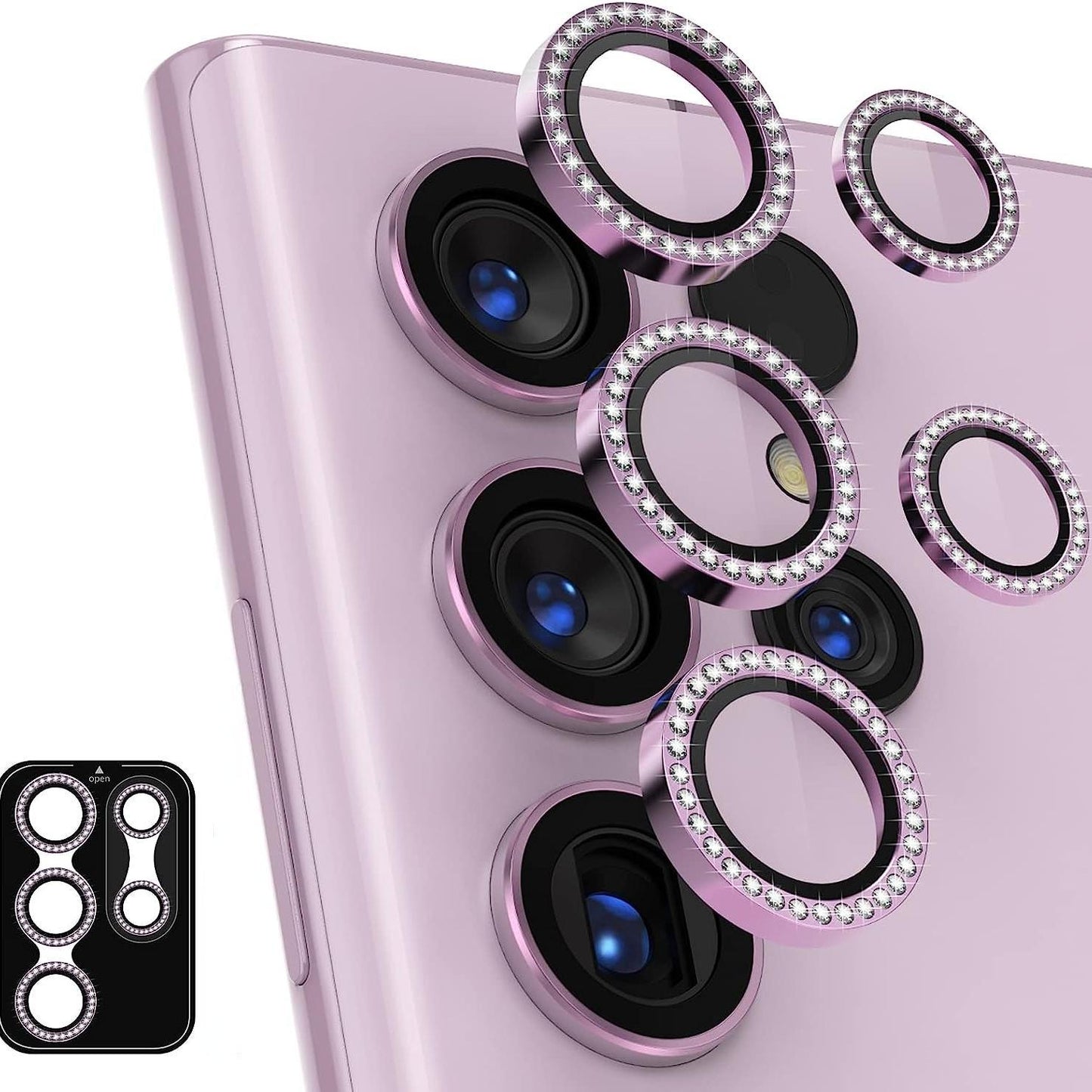 Diamond 9H Tempered Glass Camera Lens Protector Alloy Ring Cover for Samsung Galaxy S22Ultra S23 Ultra