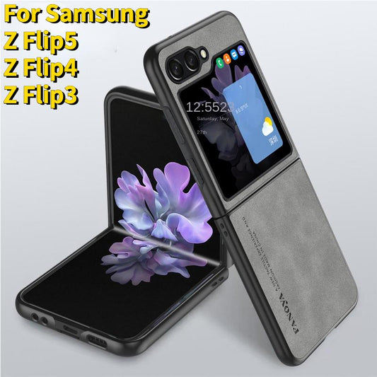 Luxury Lambskin Leather Cover For Samsung Galaxy Z Flip 5 4 3 Flip5 Flip4 Flip3 Shockproof Hard Case