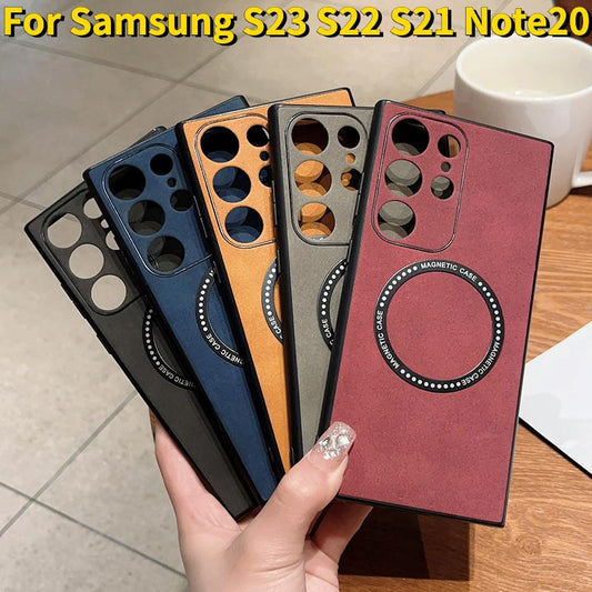 Square Leather Magnetic Case for Samsung Galaxy S22 Plus S21FE Note20 S23 Ultra Shockproof Cover Soft TPU Cases