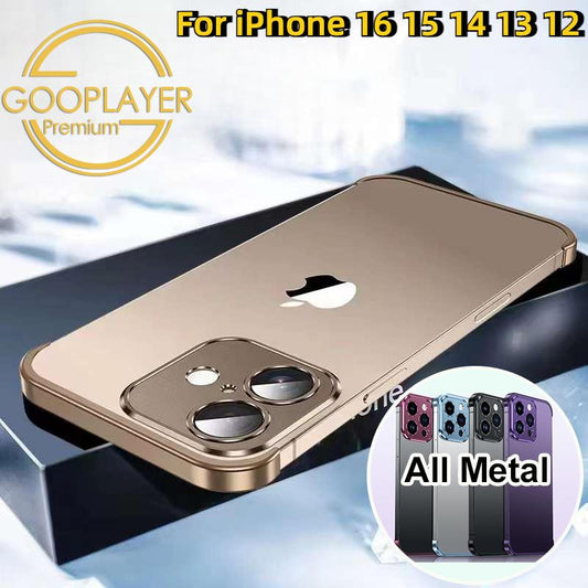 Ultrathin Frameless Aluminium Alloy Metal Bumper Corner Cover Protector Case for iPhone 16 15 14 13 12 Pro Max Drop-proof Cover