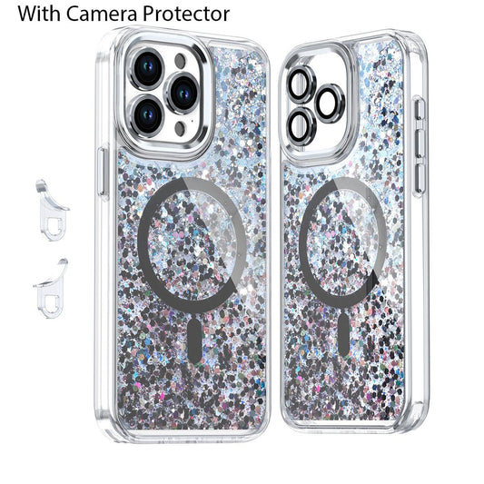 For Magsafe Magnetic Bling Sequins Glitter Case With Lens Protection Film For iPhone 16 15 14 13 12 11 Plus Pro Max Wireless Charging Shiny Shockproof Cover