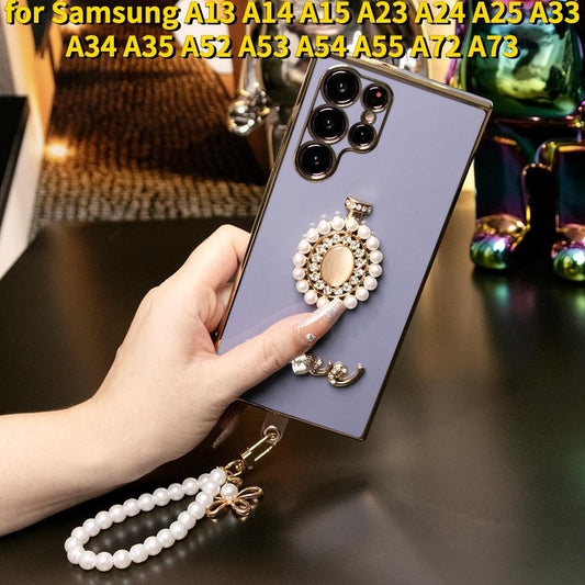 Pearl Perfume Bottle with Chain Plating Soft Phone Case for Samsung A13 A14 A15 A23 A24 A25 A33 A34 A35 A52 A53 A54 A55 A72 A73