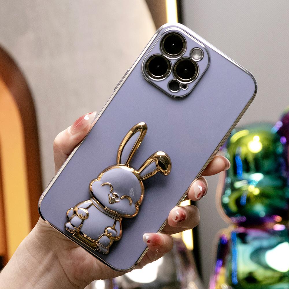 Rabbit Stand Plating Phone Case for iPhone 16ProMax 16 15 14 13 12 11 Pro Max