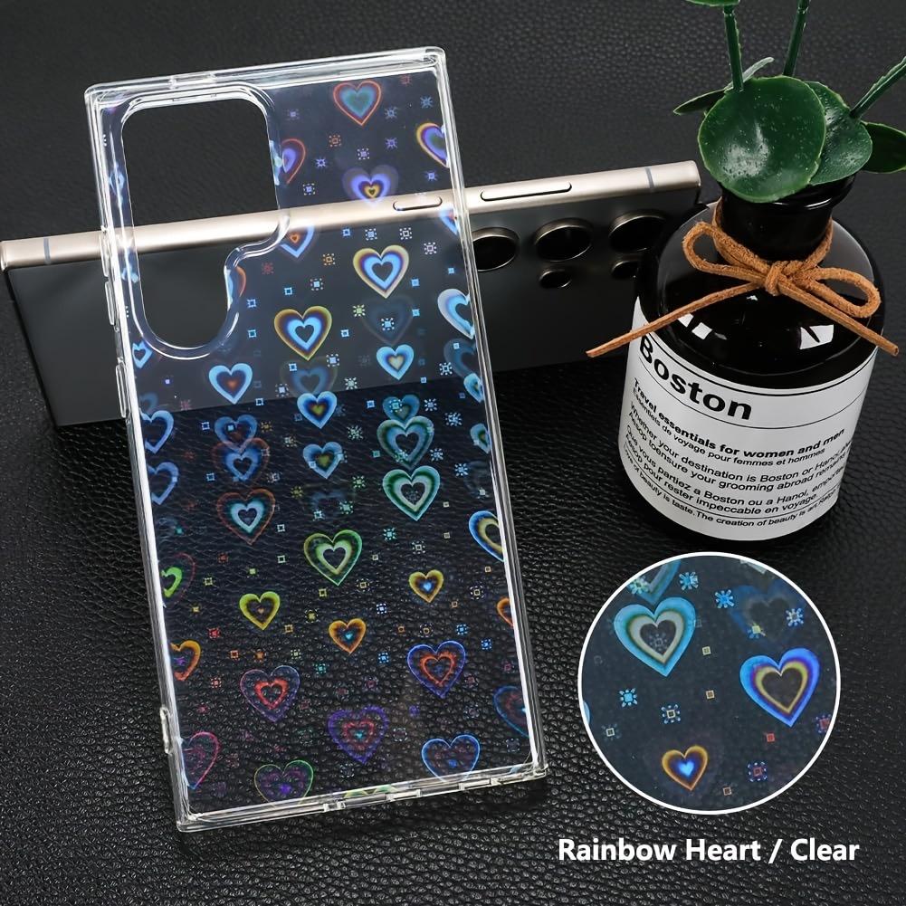 Clear Laser Love Heart, Glitter Luxury Elegant Case Camera Protection Shockproof Hard Cover For Samsung S24 S23 S22 Plus Ultra S23FE A14 A15 A24 A34 A52 A53 A54 A55 Case