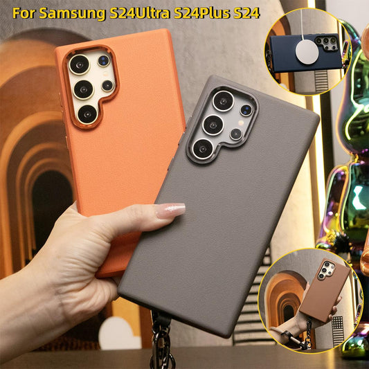 For Samsung S24 Ultra S24Plus S24 Case, Luxury Drop- Proof Leather Magnetic Phone Case Multifunctional Climbing Rope, Camera Protection Hard Cover