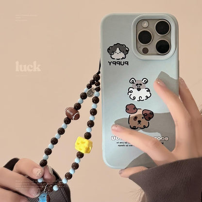 Fun Cute Puppy Phone Case With Chain For iPhone 16 15 14 13 12 Pro Max Plus Creative Cartoon Personality Silicone Case