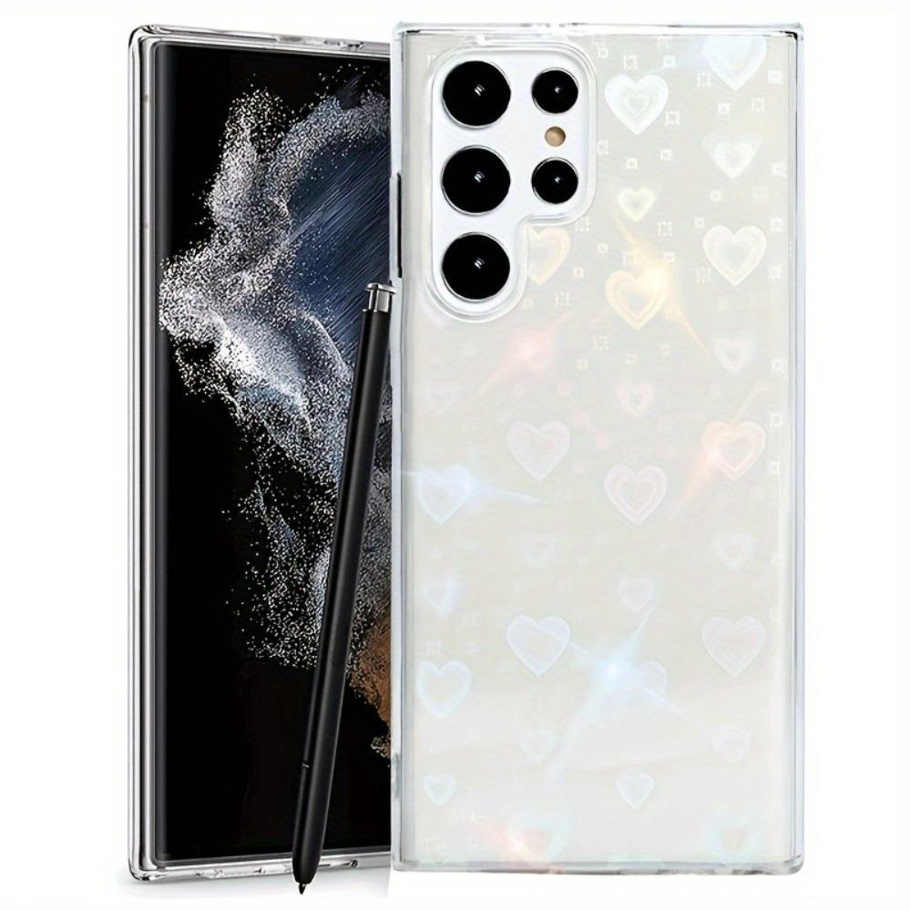 Clear Laser Love Heart, Glitter Luxury Elegant Case Camera Protection Shockproof Hard Cover For Samsung S24 S23 S22 Plus Ultra S23FE A14 A15 A24 A34 A52 A53 A54 A55 Case