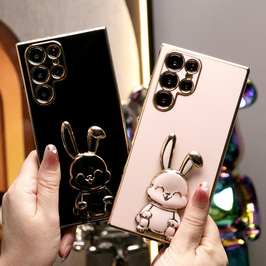 Rabbit Stand Plating Phone Case for Samsung S24Ultra S24FE S24 S23 S22 S21 FE Plus Ultra Note 20