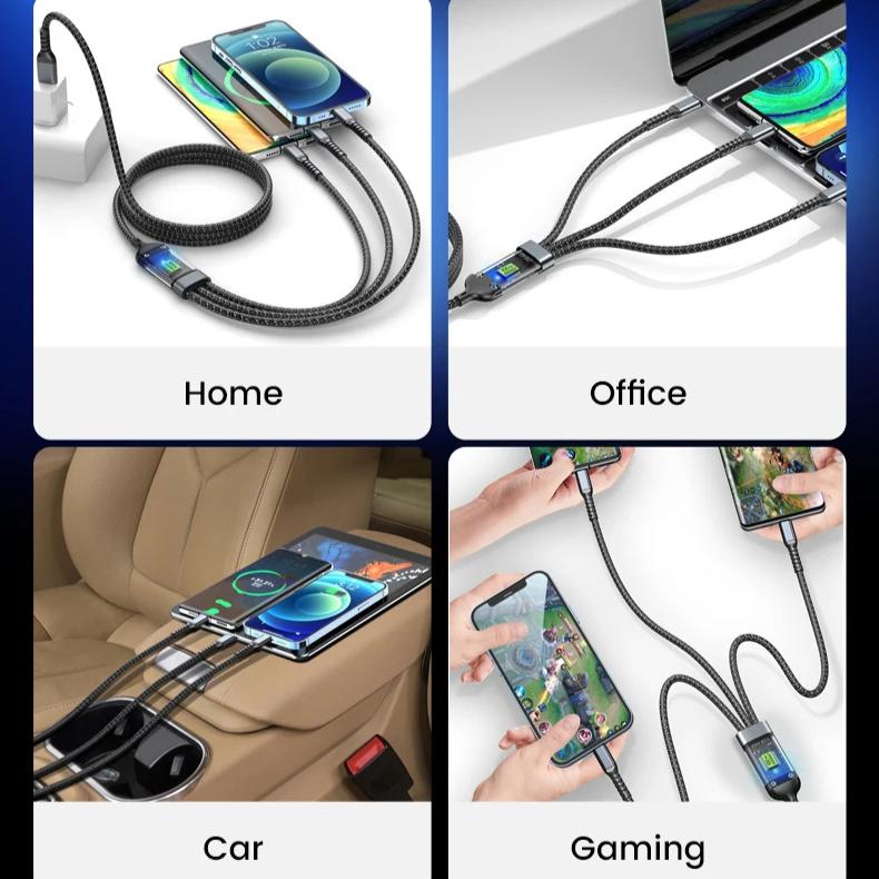 3 In 1 100w Transparent Fast Charging Cable Type C Usb Micro For Iphone Samsung Huawei Xiaomi Pilot Lamp Charger Usb C 6A