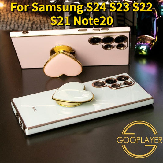 Plating Love Heart Kickstand Phone Case for Samsung S24 S23 S22 S21 FE Plus Ultra Note 20