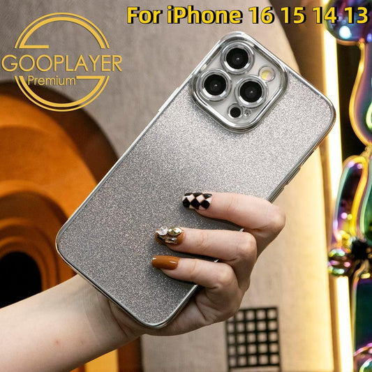 For iPhone 16 15 14 13 Pro Max Phone Case, Clear Gradient Glitter TPU Luxury Plating Slim Soft Full Cover