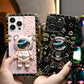 Luxury Glitter Astronaut Space Bear Kickstand Cover Plating Phone Case For Samsung S24 S23 S22 S21 FE Plus Ultra Note 20 Fashion Bracket Square Case