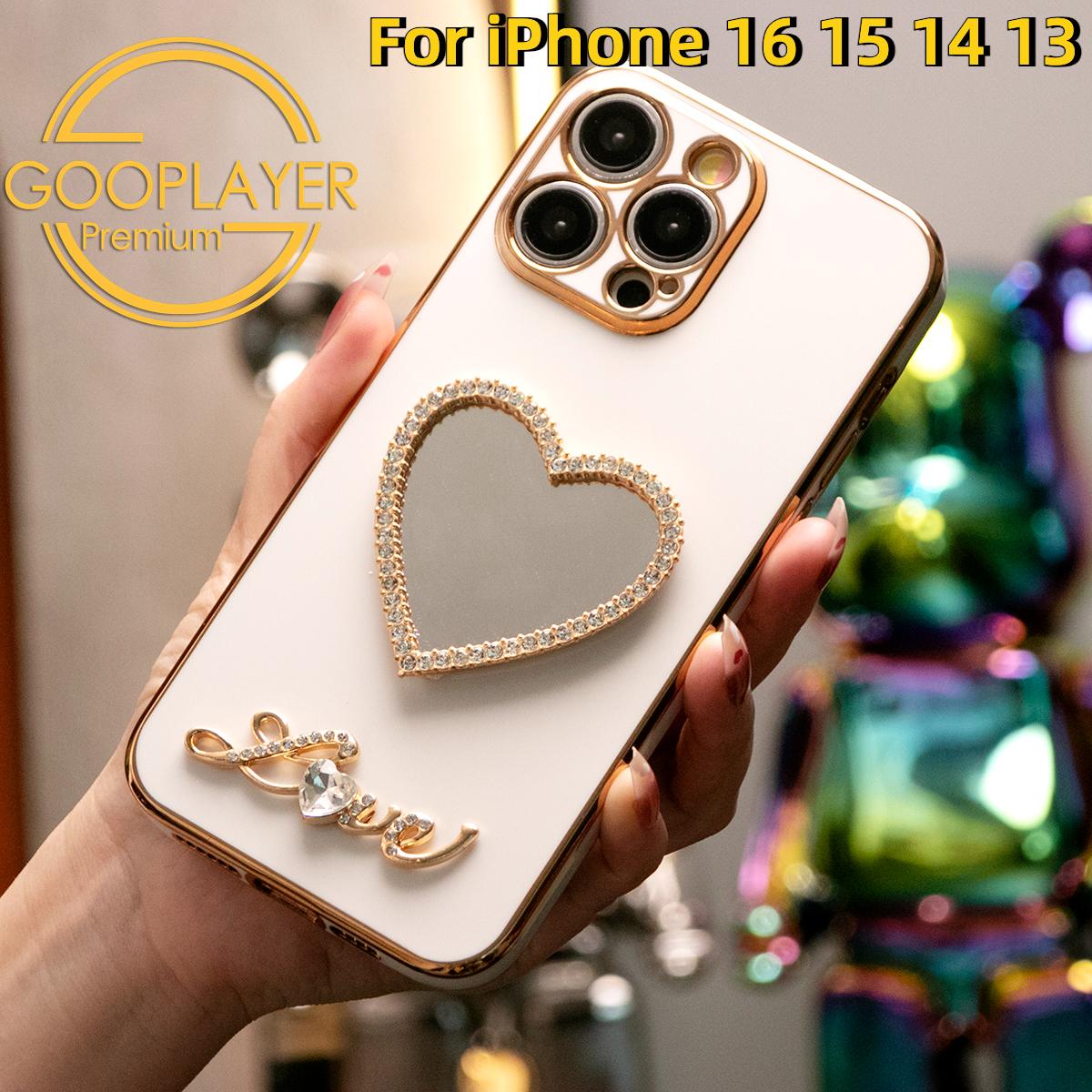 For iPhone 16 15 14 13 Pro Max Phone Case, Love Heart Mirror TPU Luxury Plating Slim Soft Full Cover