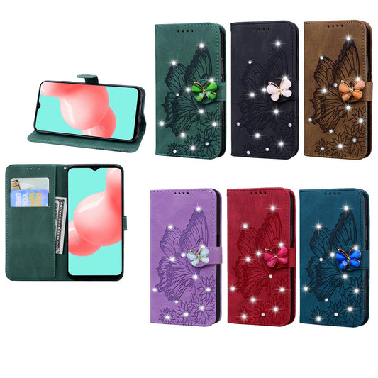 Leather Wallet Bling Phone Case For Samsung Galaxy S24 S23 S22 S21 Note20 Ultra FE Plus Stand Cute Cover