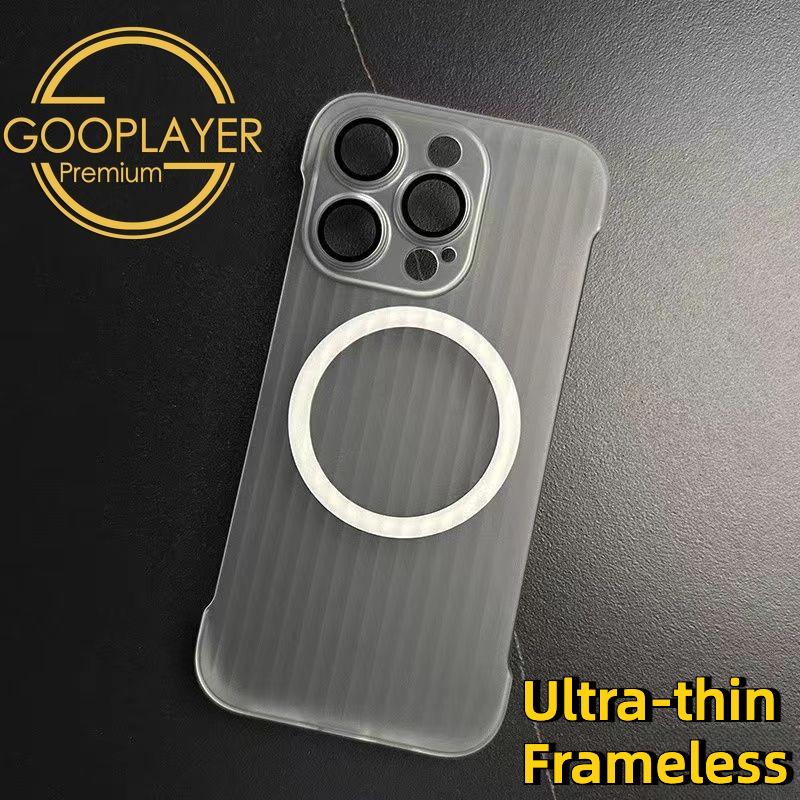 For iPhone 16 15 14 13 12 Pro Max Phone Case, Ultrathin Frameless Corrugated Grille Magnetic PC Hard for Magsafe Support Wireless Charging Matte Frozen Fog Clear High Transparency Full Cover