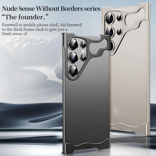 Special-Shaped Metal Corner Anti-Fall Shockproof Phone Case Suitable for Samsung S23Ultra S24Ultra, Borderless Slim No Back Bumper with Camera Cover Bumper Phone Case