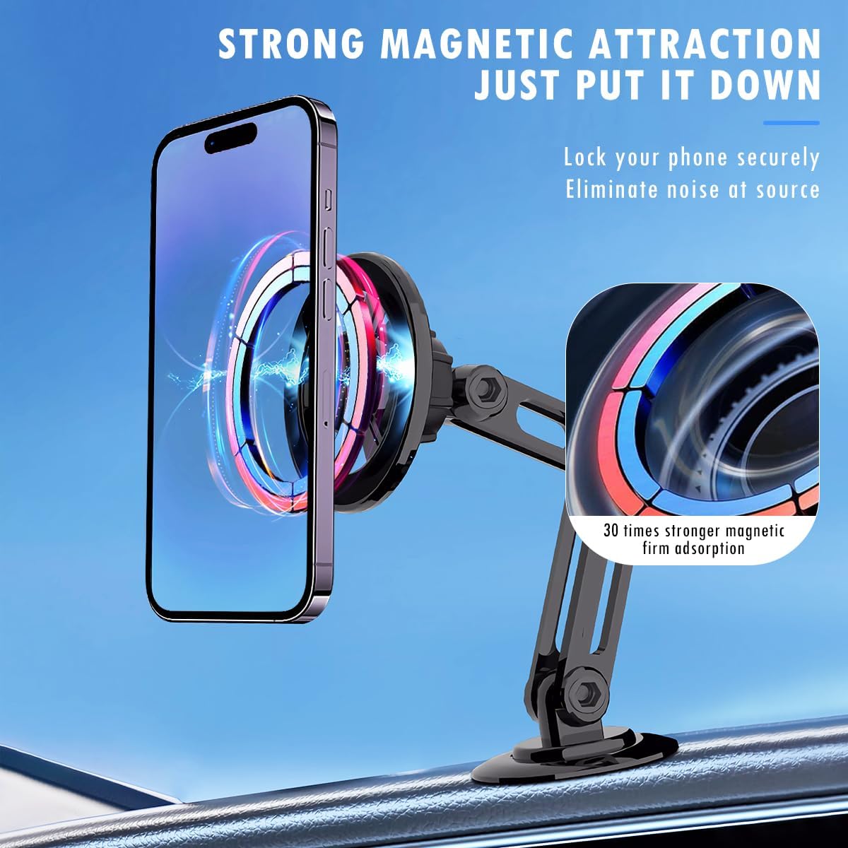 Universal 360° Pro Magnetic Suction Car Phone Holder, Hands Free Automobile Mounts Cell Phone Holder with Metal Ring, Adjustable Cell Phone Mount for All Mobile Phones