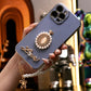 Round Stone Pearl Perfume Bottle Plus Pearl Chain Plating Phone Case For iPhone 16ProMax 16 15 14 13 12 11 Pro Max