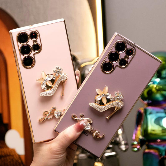 Gold High-heeled Shoes Plating Phone Case for Samsung S24 S23 S22 S21 FE Plus Ultra Note 20