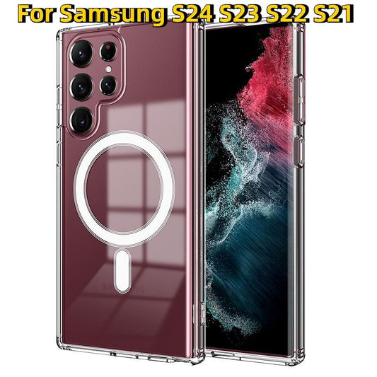 Transparent Magnetic Wireless Charging Phone Case for Samsung S24 S24FE S24Plus S24Ultra S23 S23FE S23Plus S23Ultra S22 S22Plus S22Ultra S21Ultra