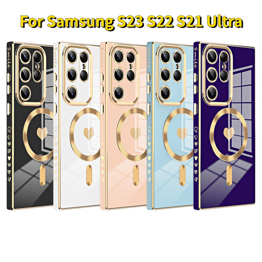 Electroplated Glossy Love Heart Magnetic TPU Case For Samsung S23 Ultra S22 S21 Plus Soft Cover