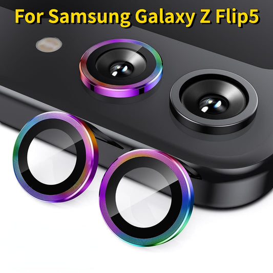 Metal Camera Lens Protector For Samsung Galaxy Z Flip 5 Anti Scratch 9H Tempered Glass With Metal Ring Lens Cover For Galaxy Z Flip5