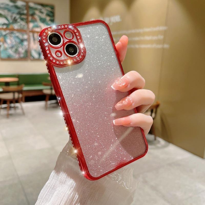 For iPhone 16 15 14 13 12 Pro Max Phone Case, Clear Gradient Glitter Diamond Shockproof Soft Anti-Fall Non-Yellowing Full Cover