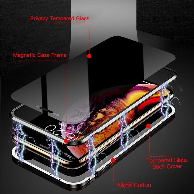 Anti Peeping Magnetic Double Sided Full Cover Privacy Metal Bumper Glass Case for IPhone 16ProMax 16 15 14 13 Pro Max 12 11 X XS Max XR  Antispy Cover