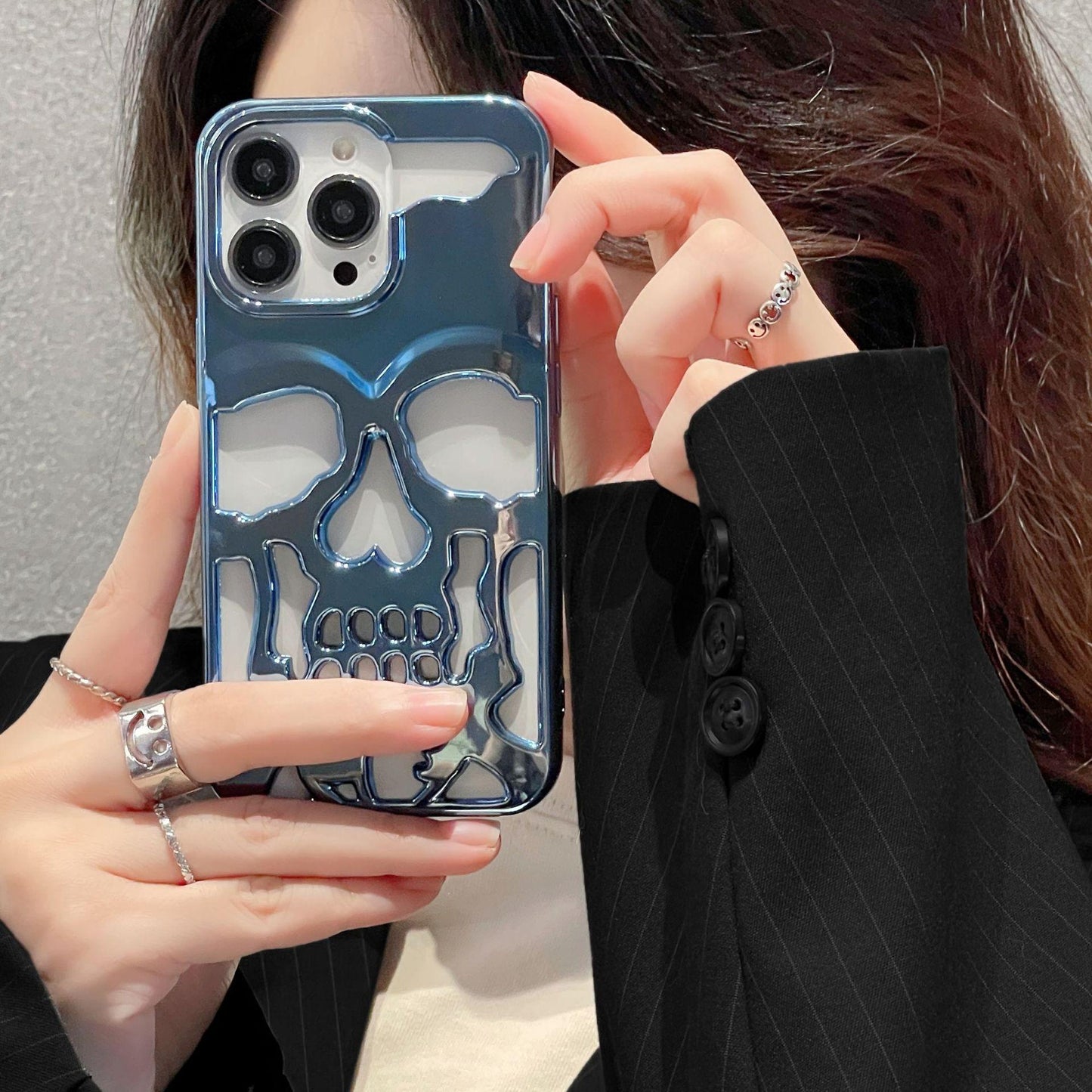 For iPhone 16 15 14 13 12 11 Pro Max Phone Case, Plating Thin Skull Hollow Heat Dissipation TPU Shockproof Case Cooling Soft Back Cover