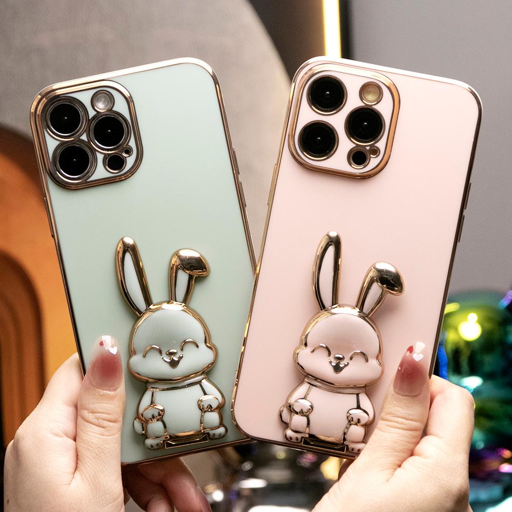 Rabbit Stand Plating Phone Case for iPhone 16ProMax 16 15 14 13 12 11 Pro Max