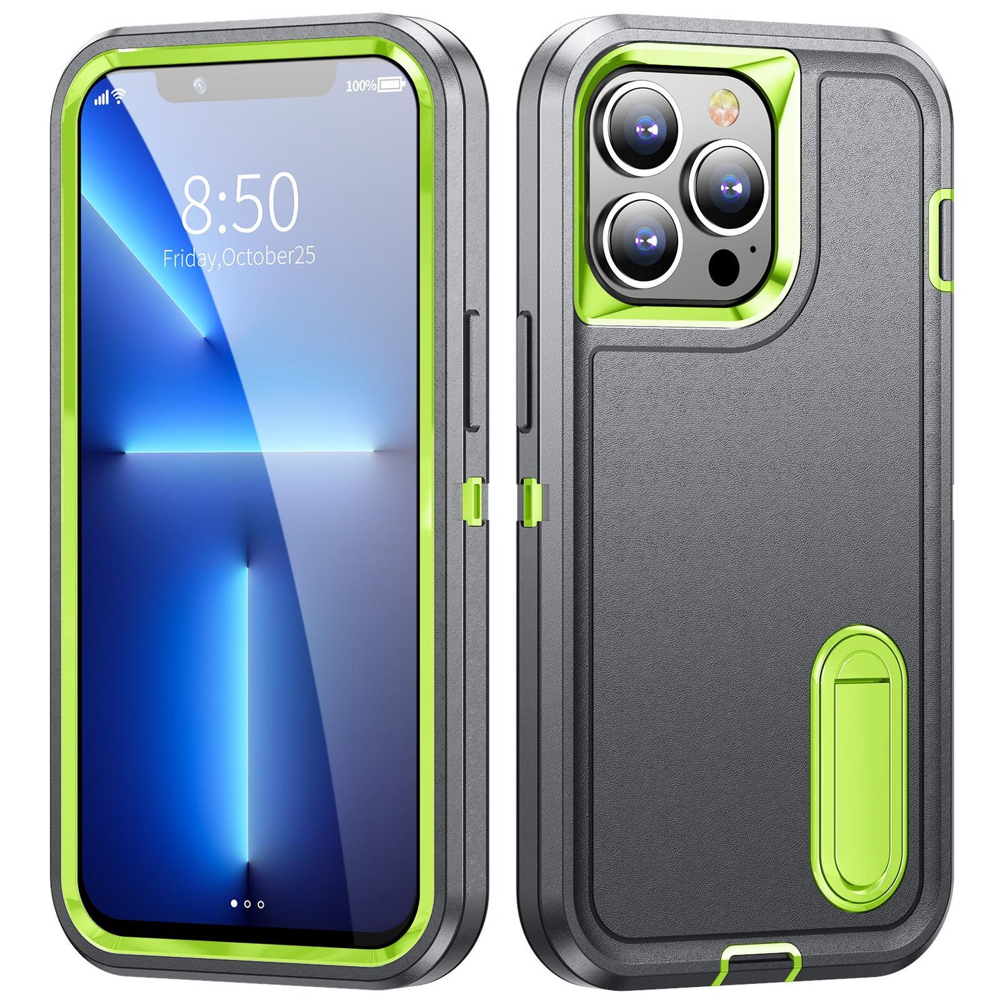 For iPhone 16 15 14 13 12 11, Shockproof Anti-fall with Kickstand Hard Phone Case Bumper Back Cover